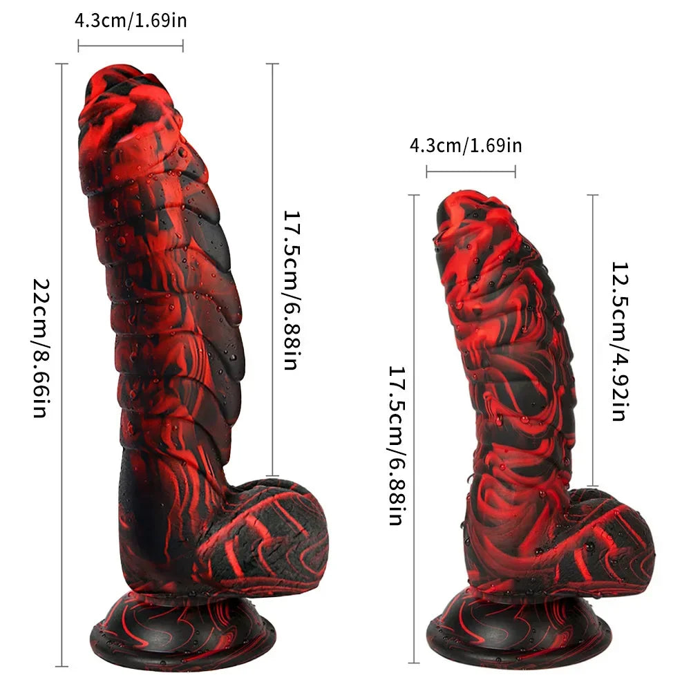 Supplier size diagram for both sizes: 22 cm overall with 17.5 cm insertable, and 12.5 cm, each 4.3 cm across
