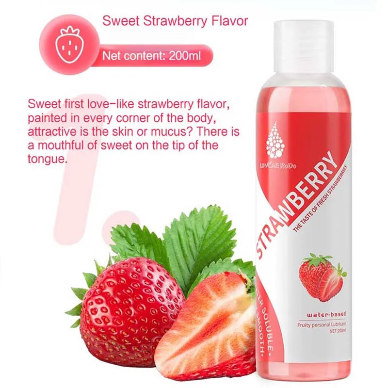 Supplier graphic describing the strawberry flavour, 200 ml net content