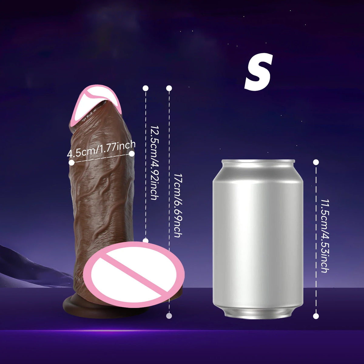Supplier size diagram for S, shown beside a drinks can for scale